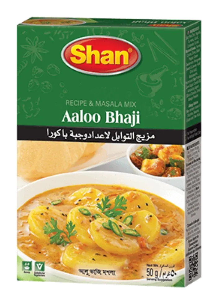 Aaloo Bhaji Curry Mix by Shan product pack, background removed
