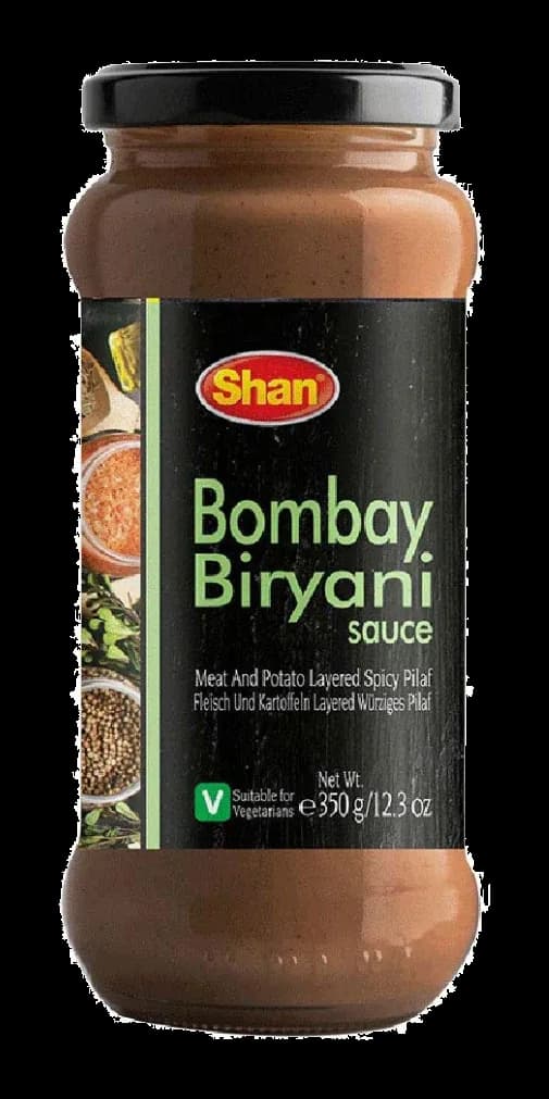 Bombay Biriyani Sauce by Shan product pack, background removed