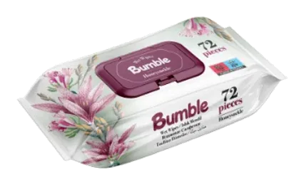 Bumble Wet Wipes 72 pcs (Honeysuckle) by Bumble product pack, background removed