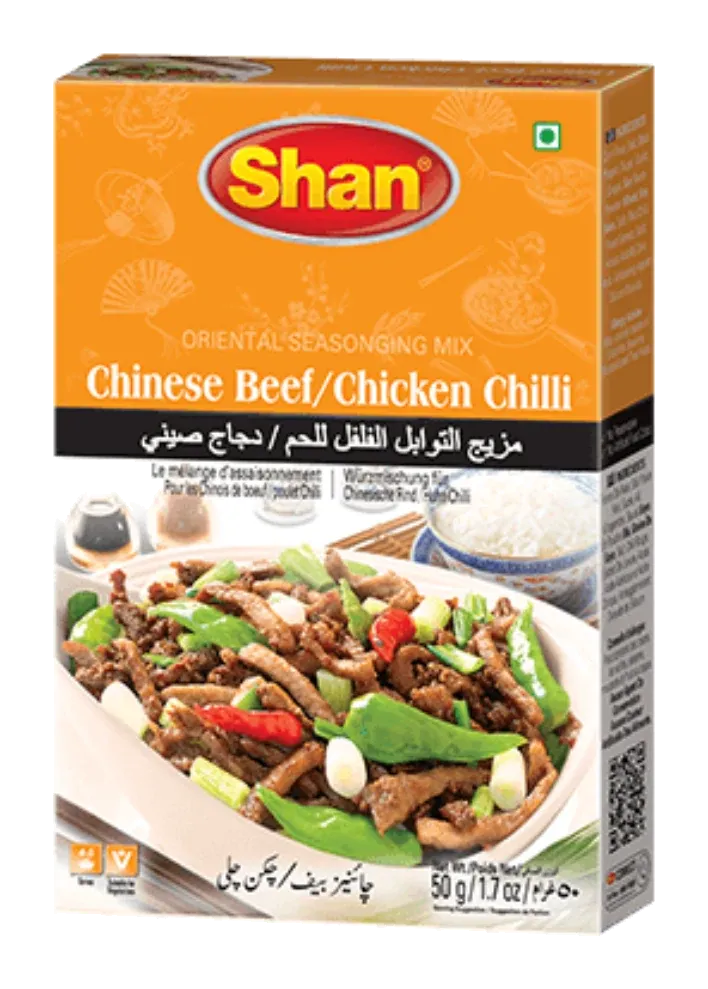 Chinese Beef/chicken Chilli Mix by Shan product pack, background removed