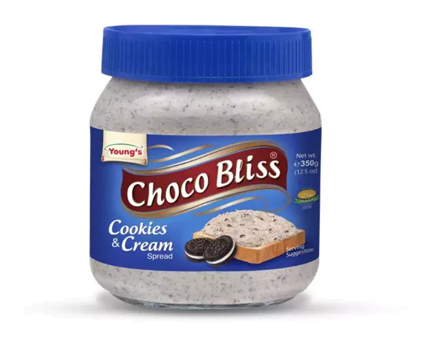 Choco Bliss Cookies & Cream Spread by Young's product pack, background removed