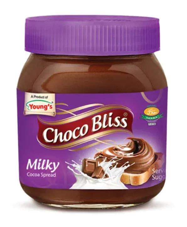 Choco Bliss Milky Spread by Young's product pack, background removed