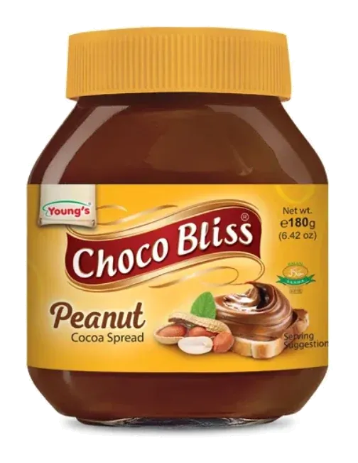 Choco Bliss Peanut Cocoa Spread by Young's product pack, background removed
