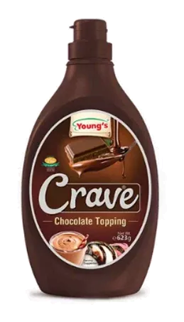 Crave Chocolate Topping by Young's product pack, background removed