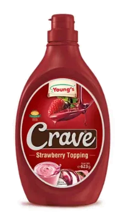 Crave Strawberry Topping by Young's product pack, background removed