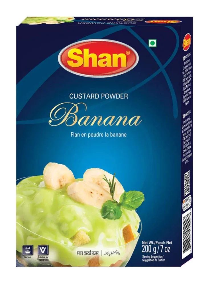 Custard Powder Banana by Shan product pack, background removed