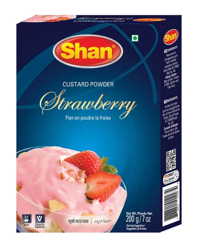 Custard Powder Strawberry by Shan product pack, background removed