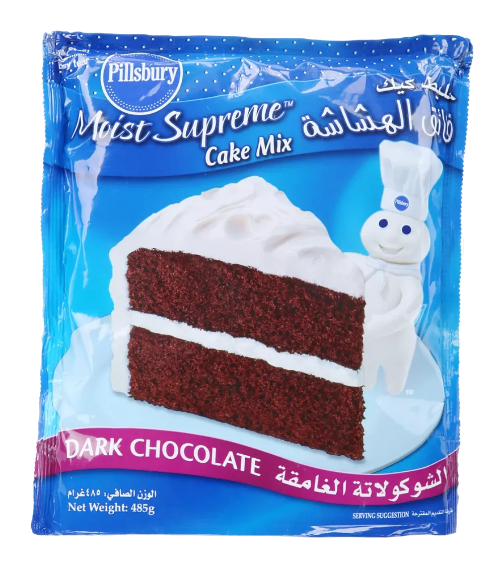 Dark Chocolate Cake Mix by Pillsbury product pack, background removed