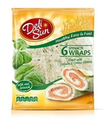 Deli Sun 6 Spinach Wheat Wraps 24cm by Deli Sun product pack, background removed