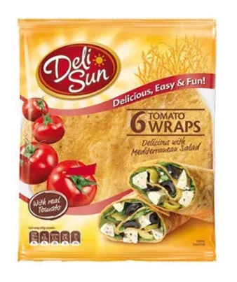 Deli Sun 6 Tomato Wheat Wraps 24cm by Deli Sun product pack, background removed