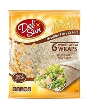 Deli Sun 6 Whole Wheat Wraps 24cm by Deli Sun product pack, background removed