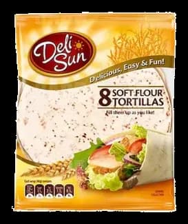 Deli Sun 8 Soft Flour Tortillas 19cm by Deli Sun product pack, background removed
