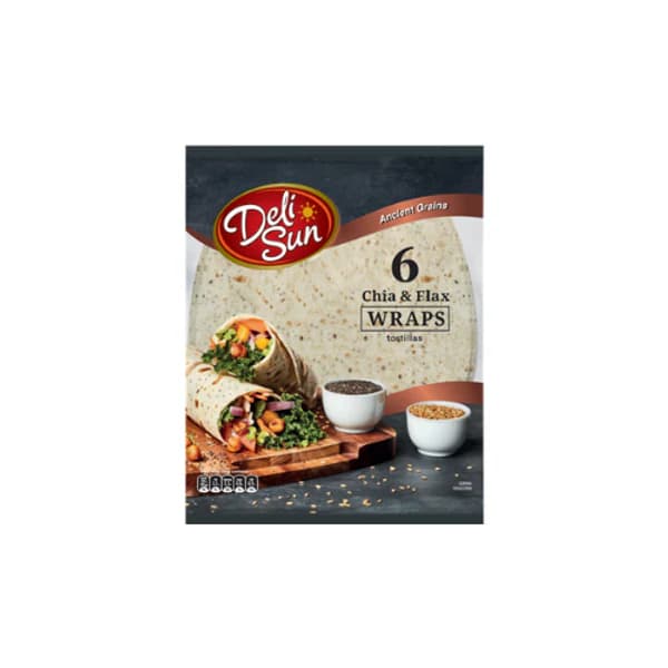 Deli Sun 6 Chia Flax Wraps Tortillas 24cm pack shot