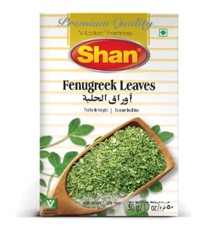 Fenugreek Leaves by Shan product pack, background removed