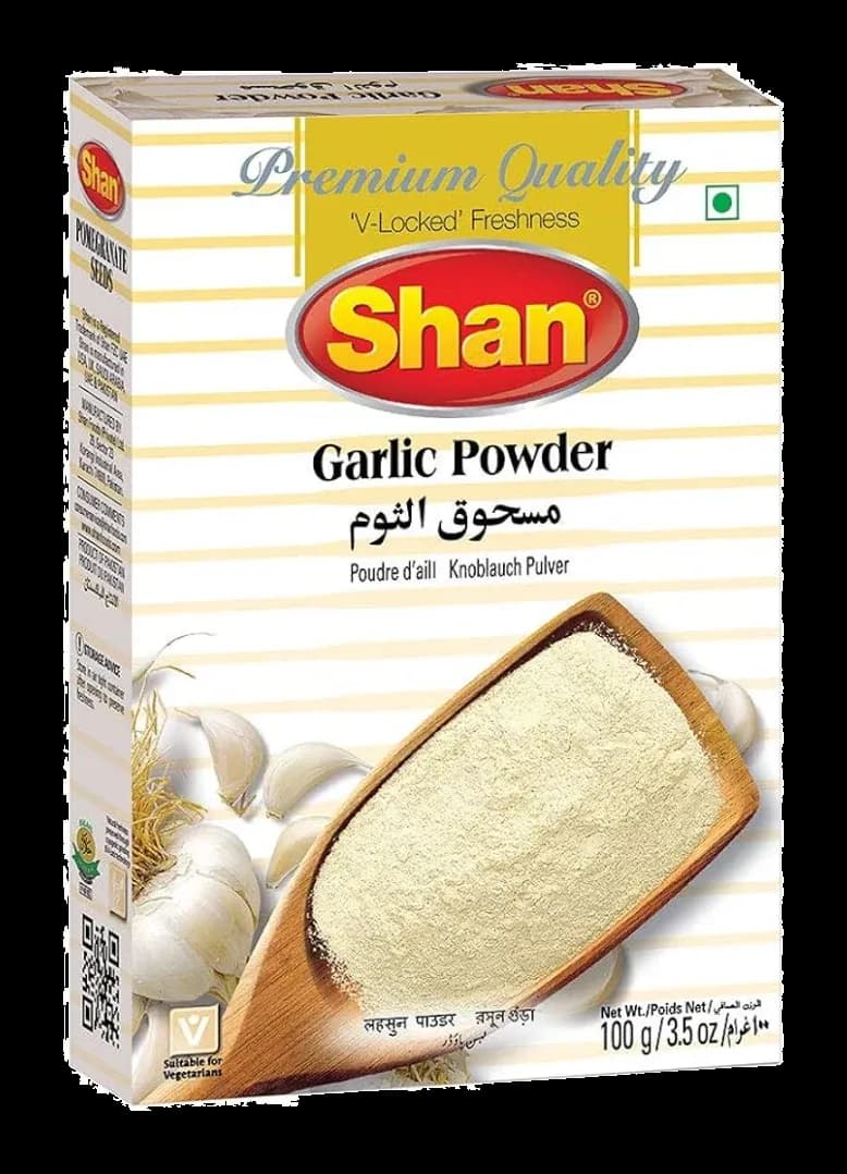 Garlic Powder by Shan product pack, background removed