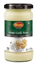 Ginger Garlic Paste by Shan product pack, background removed