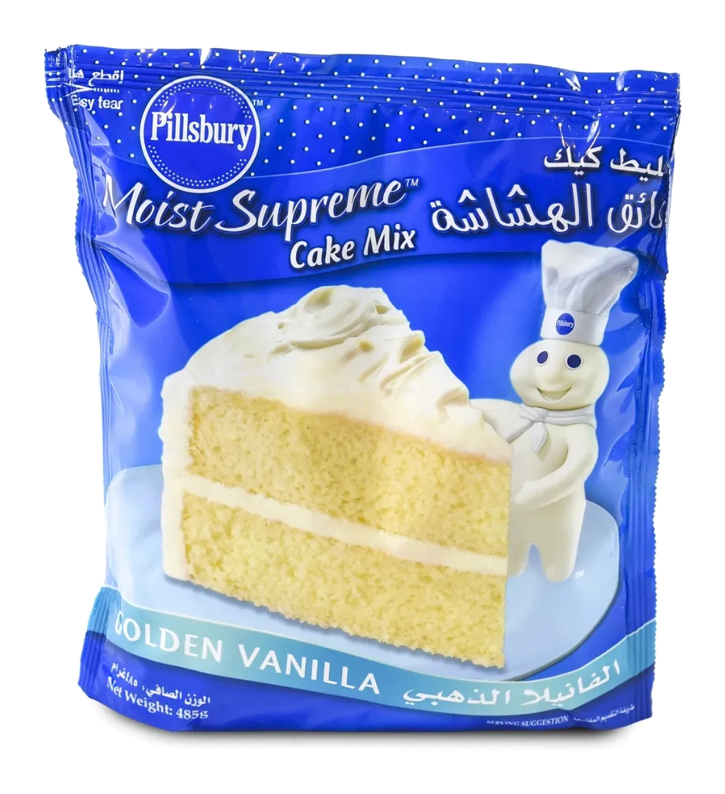 Golden Vanilla Cake Mix by Pillsbury product pack, background removed