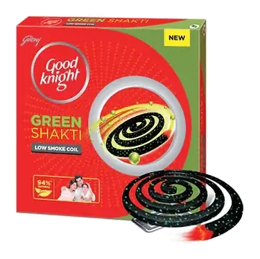 Good Knight Green Shakti Low Smoke Coil by Good Night product pack, background removed