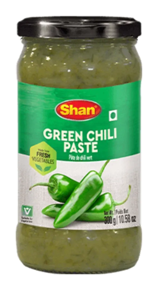 Green Chilli Paste by Shan product pack, background removed