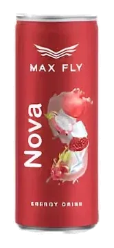 Max Fly Energy Drink Nova by Max Fly product pack, background removed