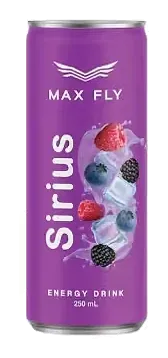 Max Fly Energy Drink Sirius by Max Fly product pack, background removed