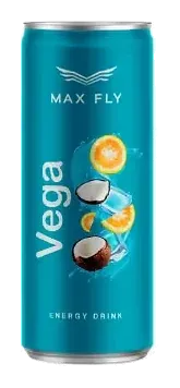 Max Fly Energy Drink Vega by Max Fly product pack, background removed