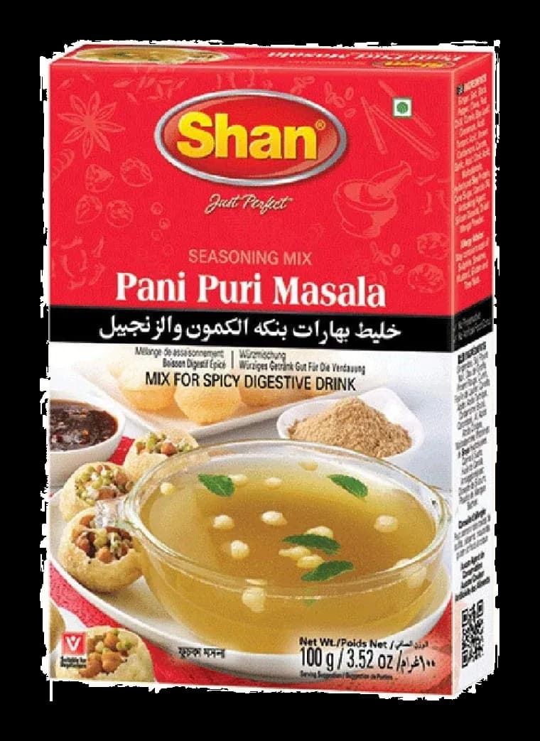 Pani Puri Masala by Shan product pack, background removed