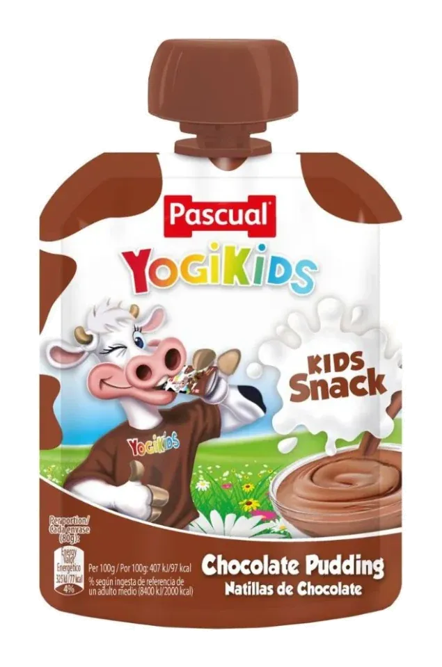 Pascual Yogikids Chocolate Pudding Pouch by Pascual product pack, background removed