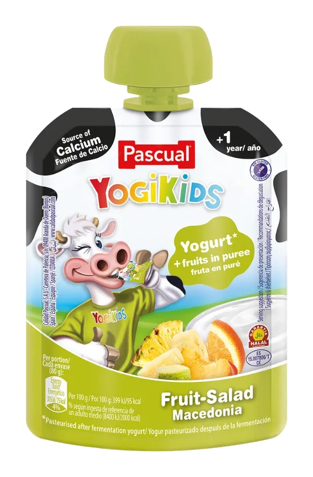 Pascual Yogikids Fruit Salad Pouch by Pascual product pack, background removed