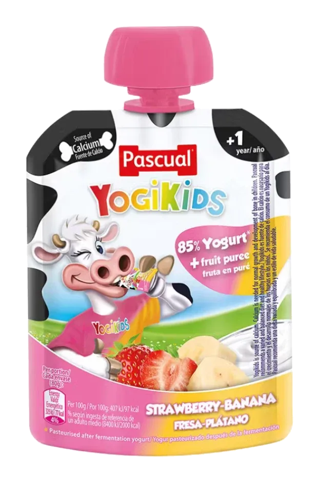 Pascual Yogikids Strawberry Banana Pouch by Pascual product pack, background removed