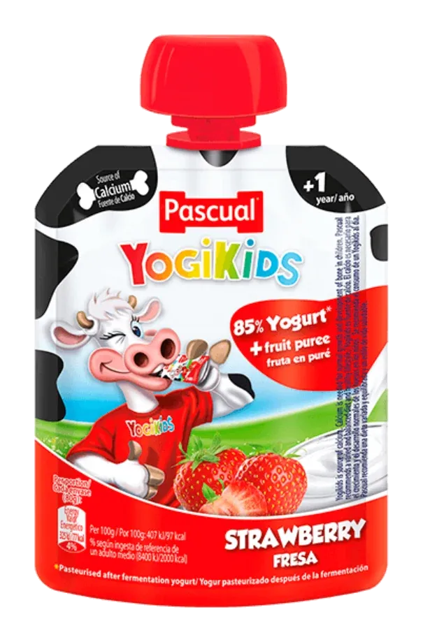 Pascual Yogikids Strawberry Pouch by Pascual product pack, background removed