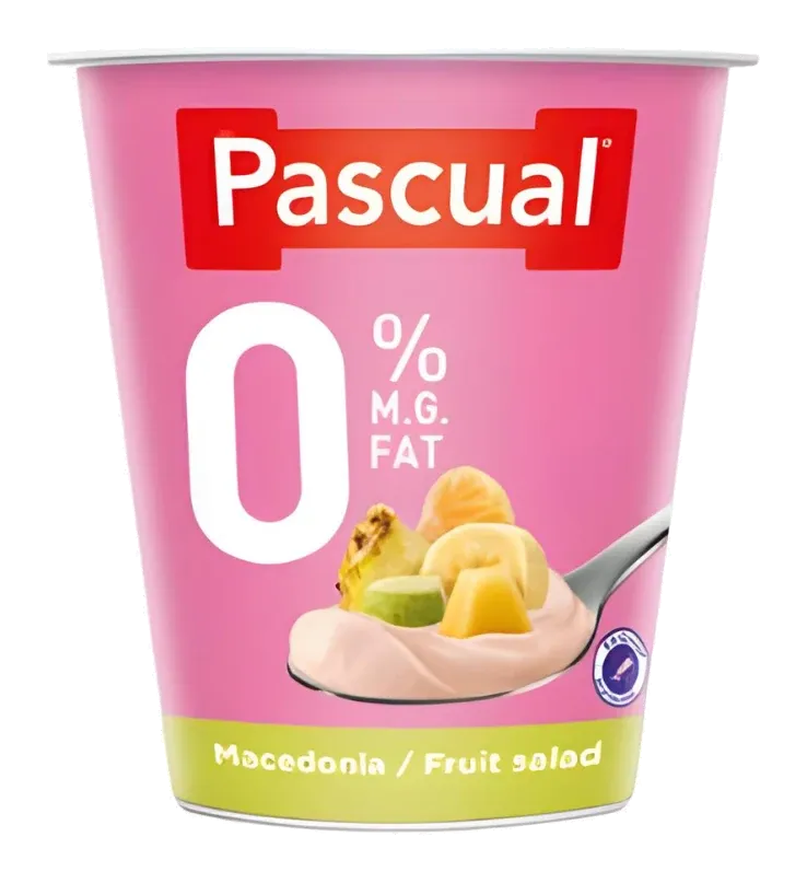 Pascual Yogurt 0% Fat Fruit Salad by Pascual product pack, background removed