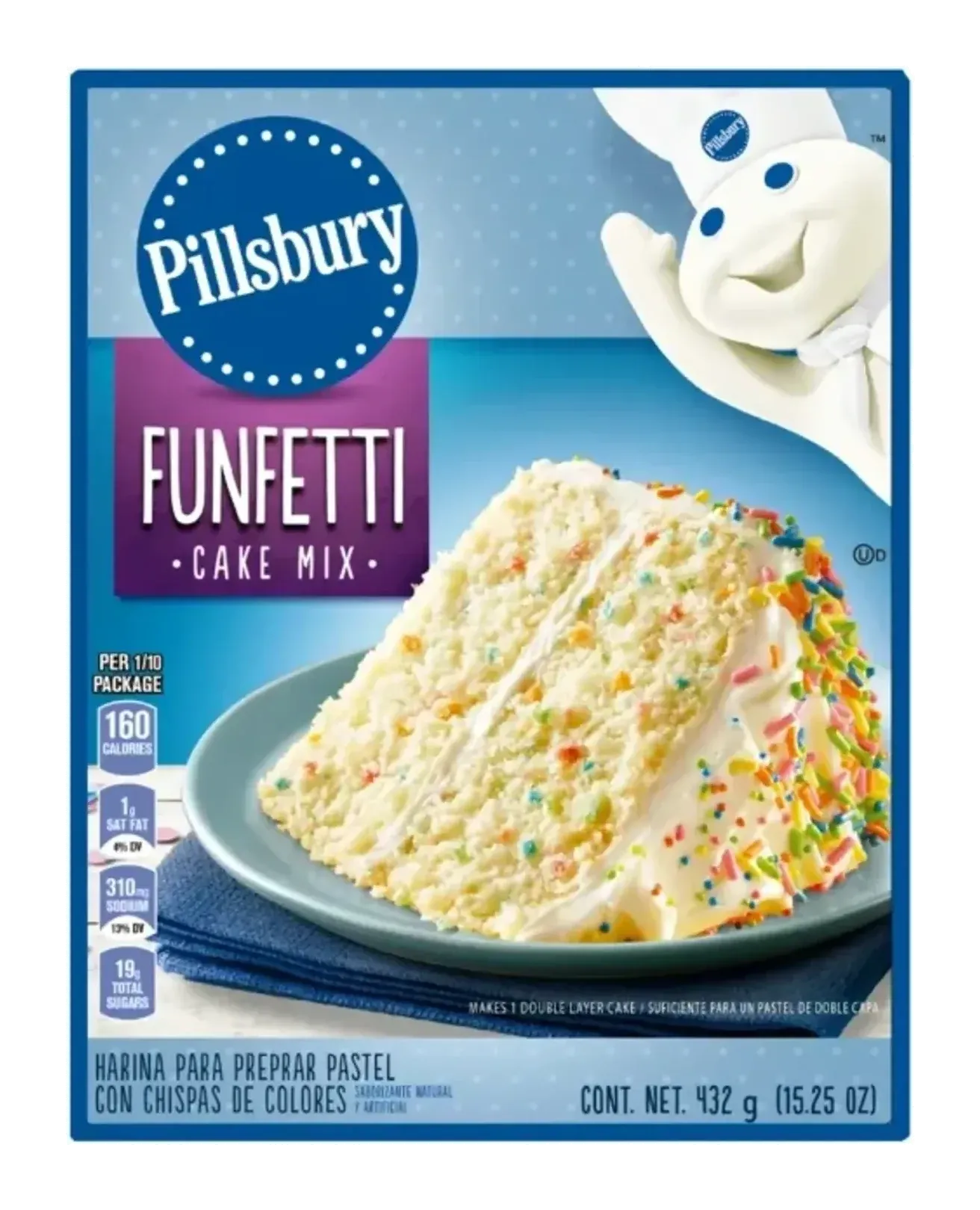 Funfetti Cake Mix by Pillsbury product pack, background removed