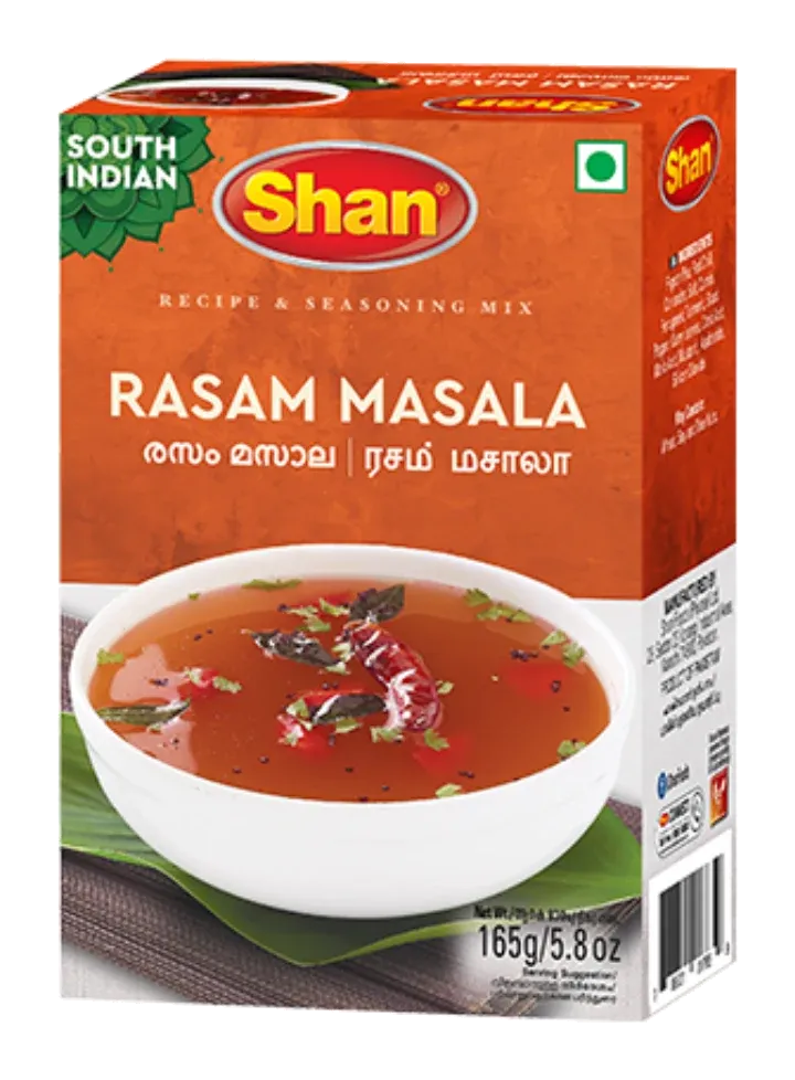 Rasam Masala by Shan product pack, background removed