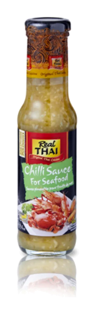 Real Thai Chilli Sauce For Seafood by Real Thai product pack, background removed