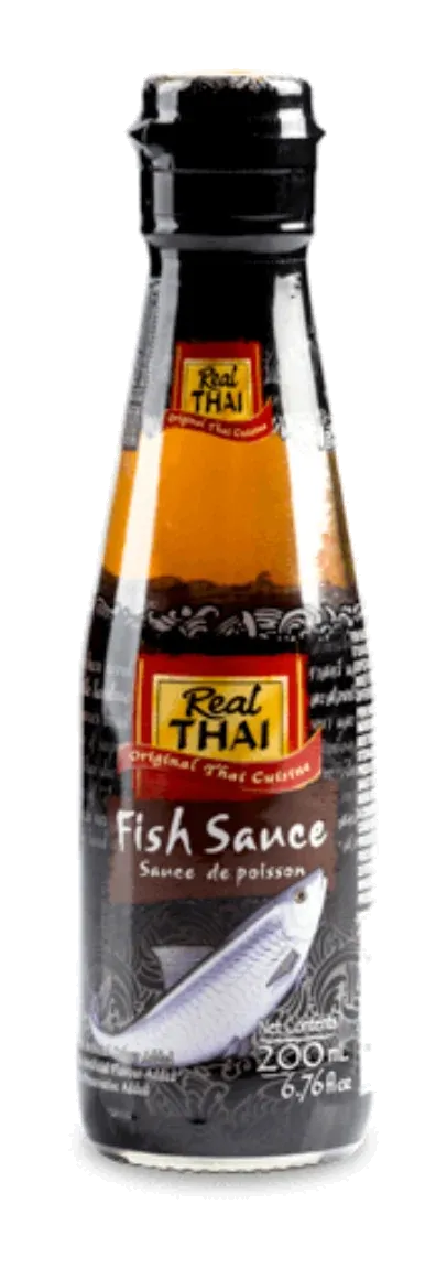Real Thai Fish Sauce by Real Thai product pack, background removed