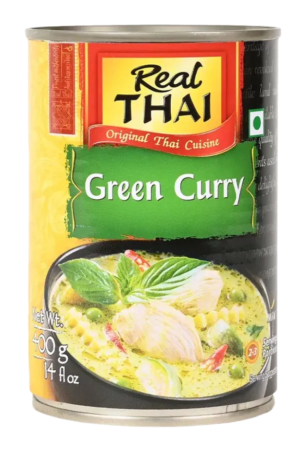 Real Thai Green Curry Mild by Real Thai product pack, background removed