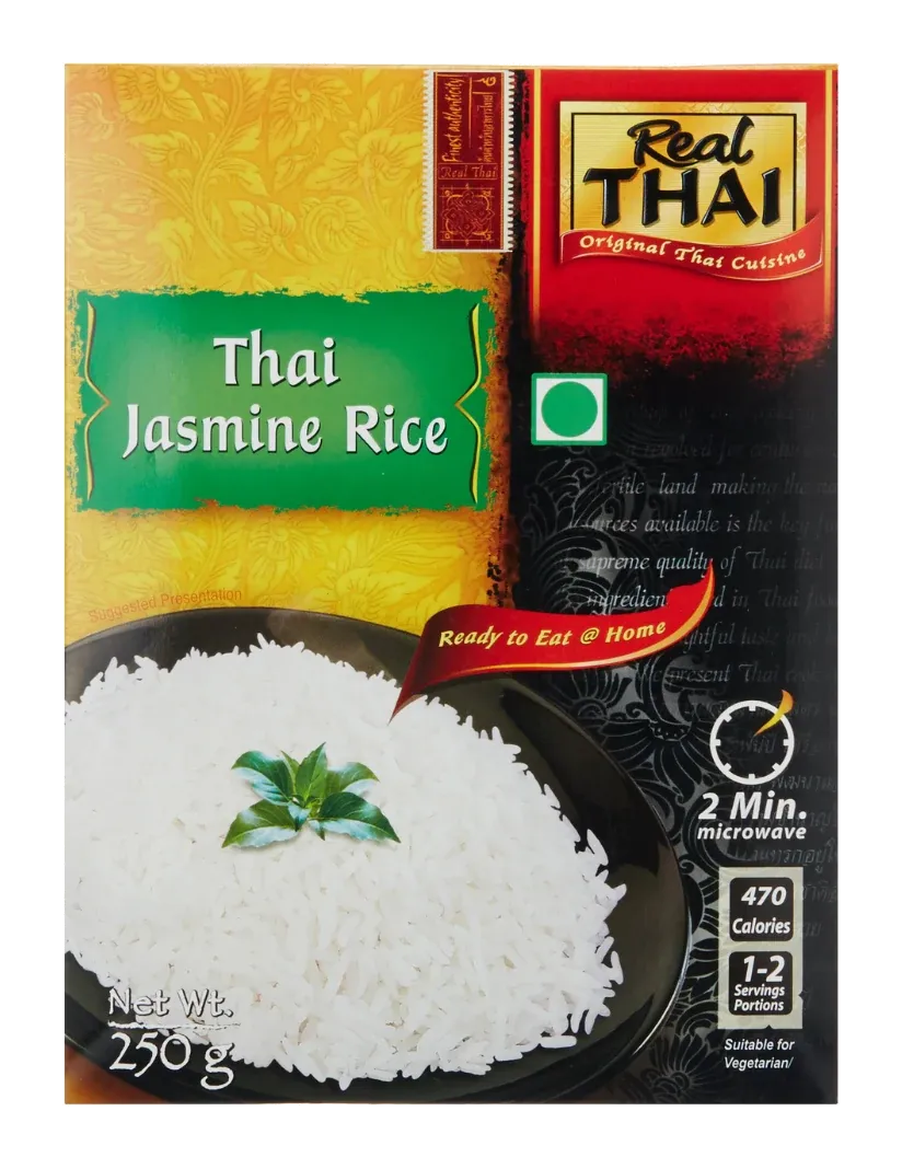 Real Thai Jasemine Rice by Real Thai product pack, background removed