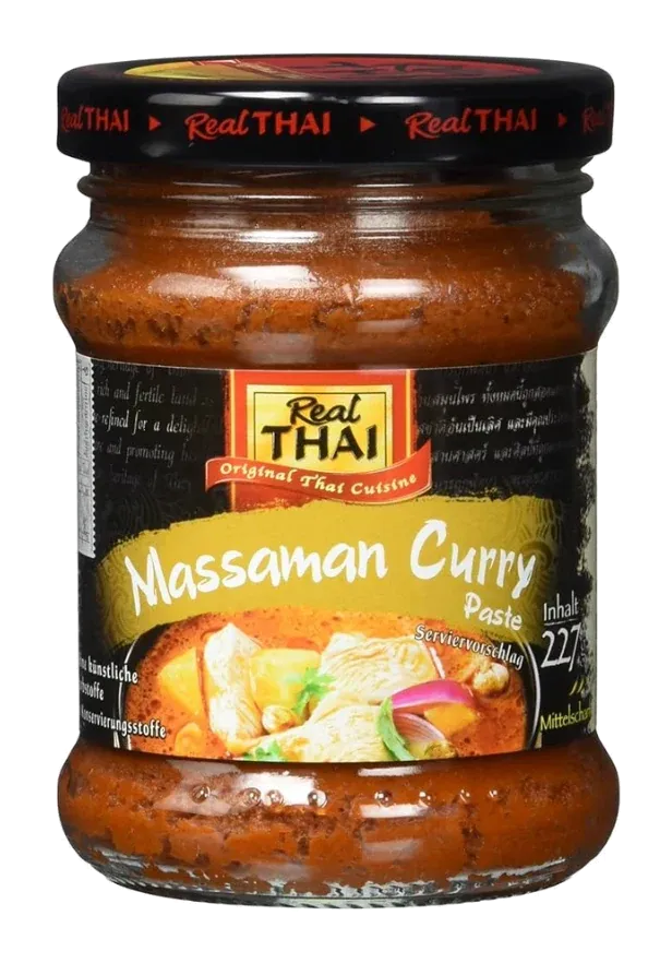 Real Thai Massaman Curry Paste by Real Thai product pack, background removed