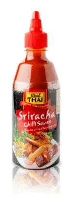 Real Thai Sriracha Chilli Sauce by Real Thai product pack, background removed