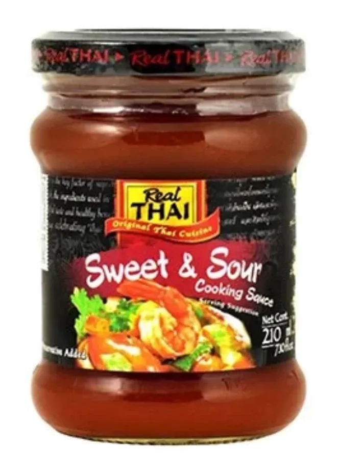 Real Thai Sweet & Sour Cooking Sauce by Real Thai product pack, background removed
