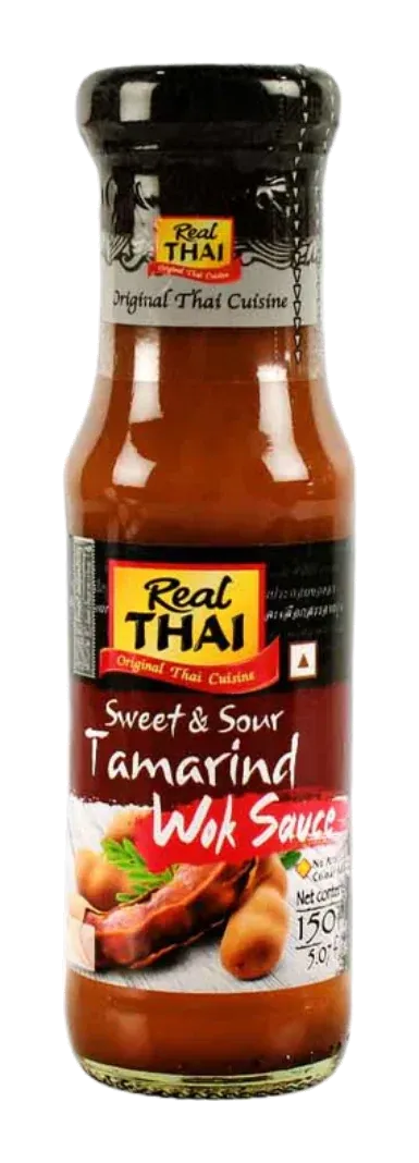 Real Thai Sweet & Sour Tamarind Wok Sauce by Real Thai product pack, background removed