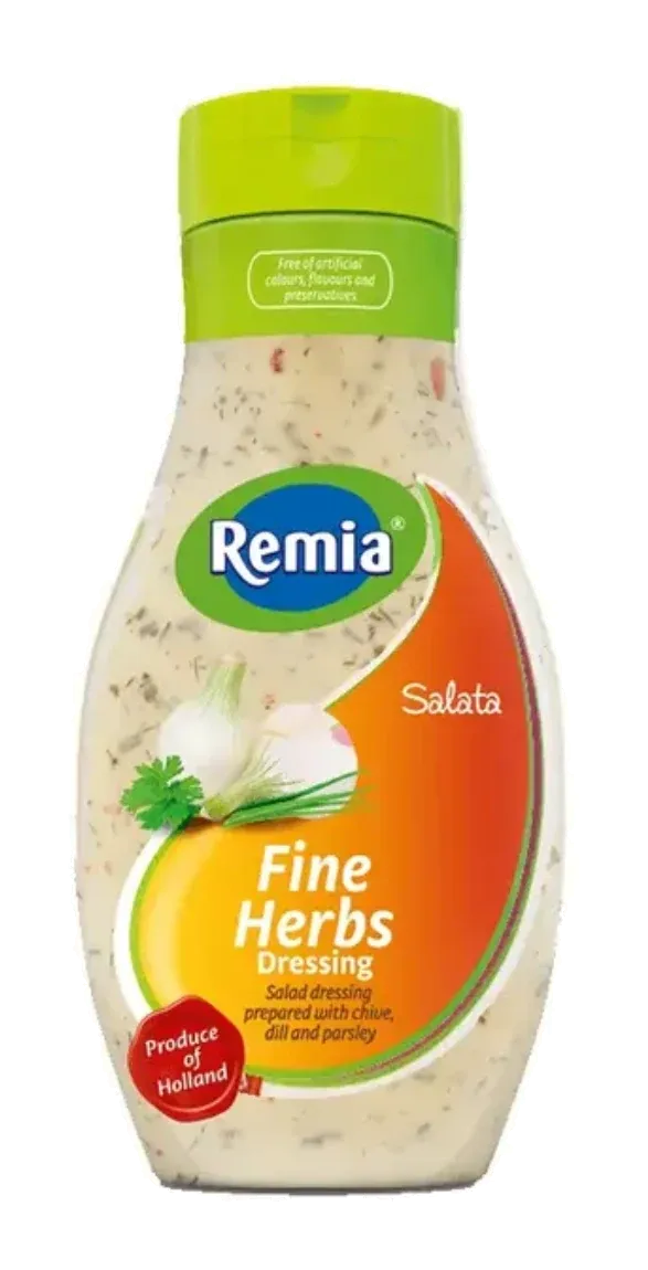 Salata Fine Herbs Dressing by Remia product pack, background removed