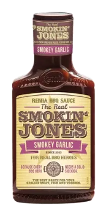 Smoking Jones Smokey Garlic Sauce by Remia product pack, background removed