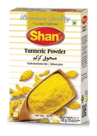 Turmeric Powder by Shan product pack, background removed