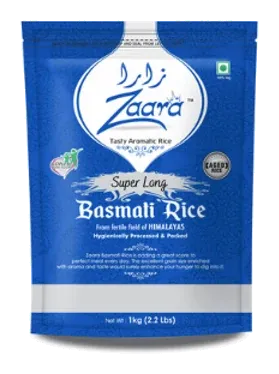 Zaara Super Long Basmati Rice by Zaara product pack, background removed