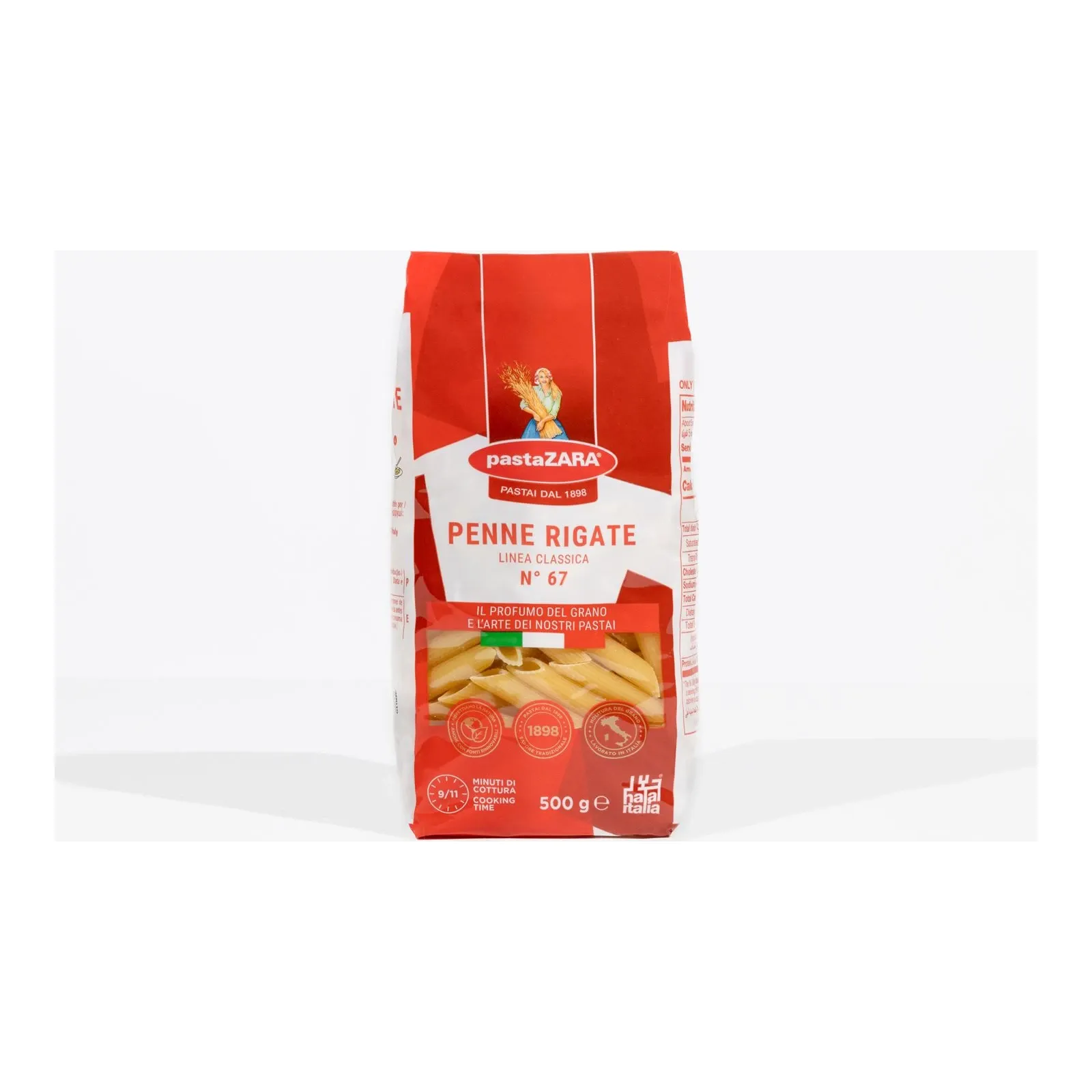 Pasta Zara Penne Rigate No. 67 500g package studio packshot