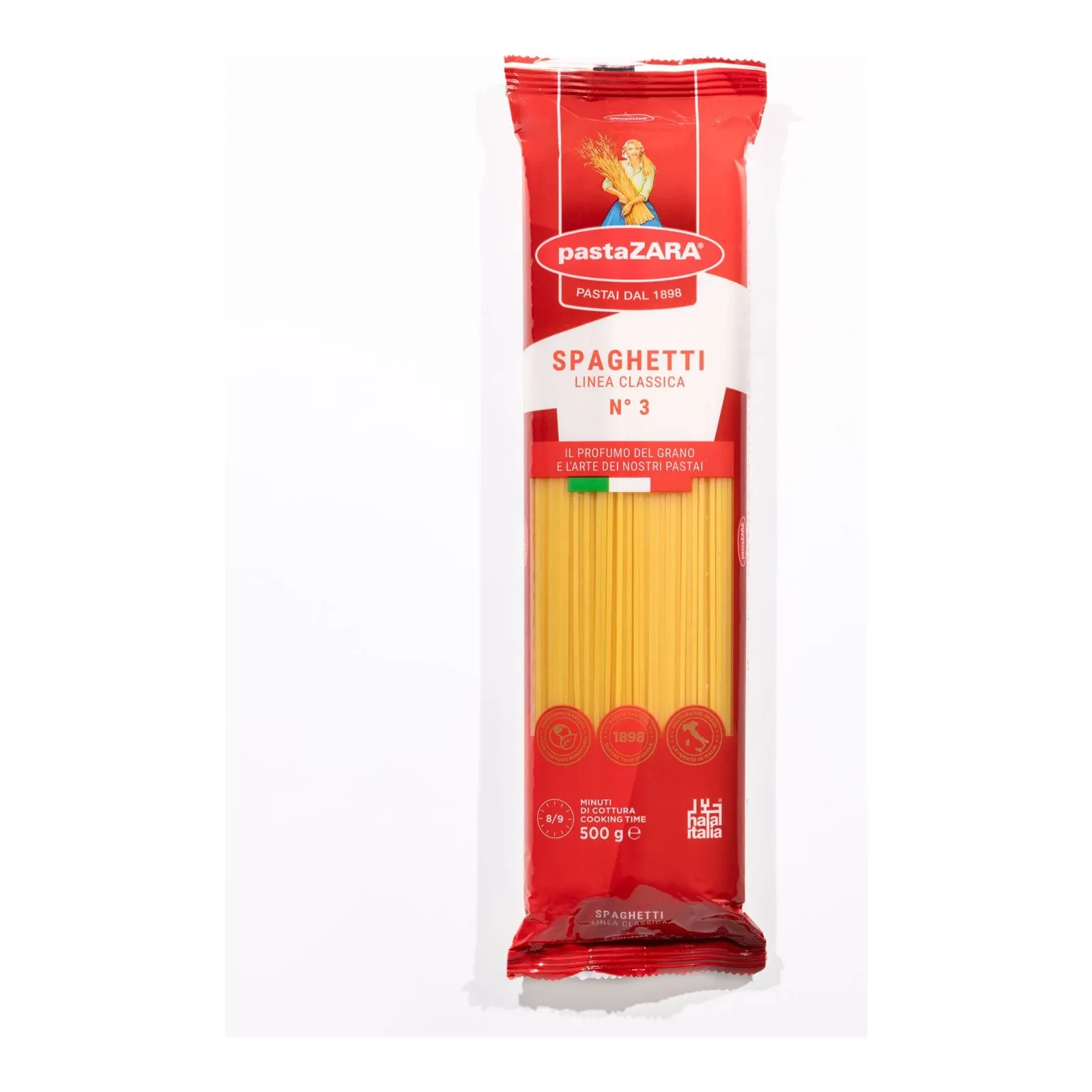 Pasta Zara Spaghetti No. 3 500g package studio packshot