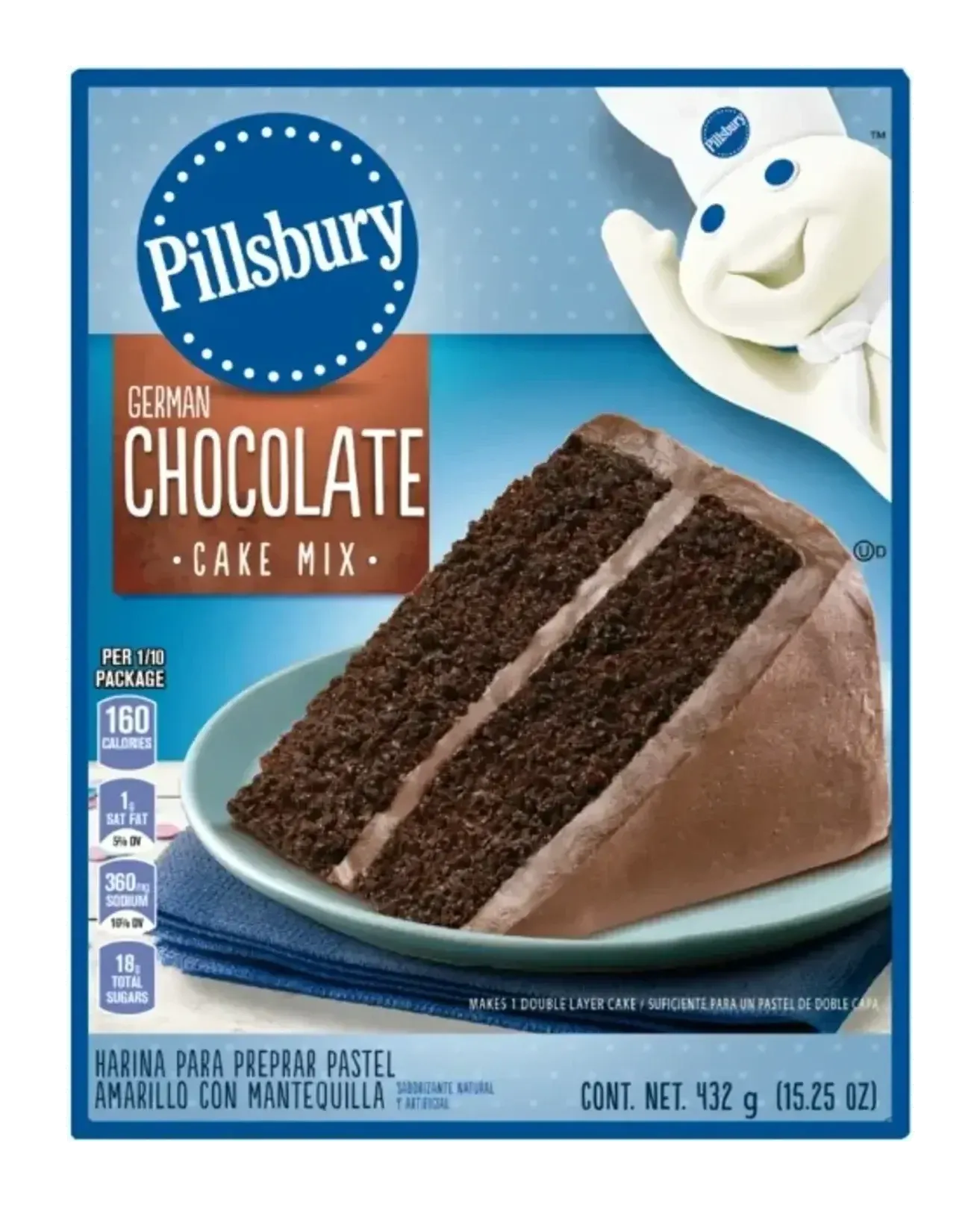 German Chocolate Cake Mix by Pillsbury product pack, background removed