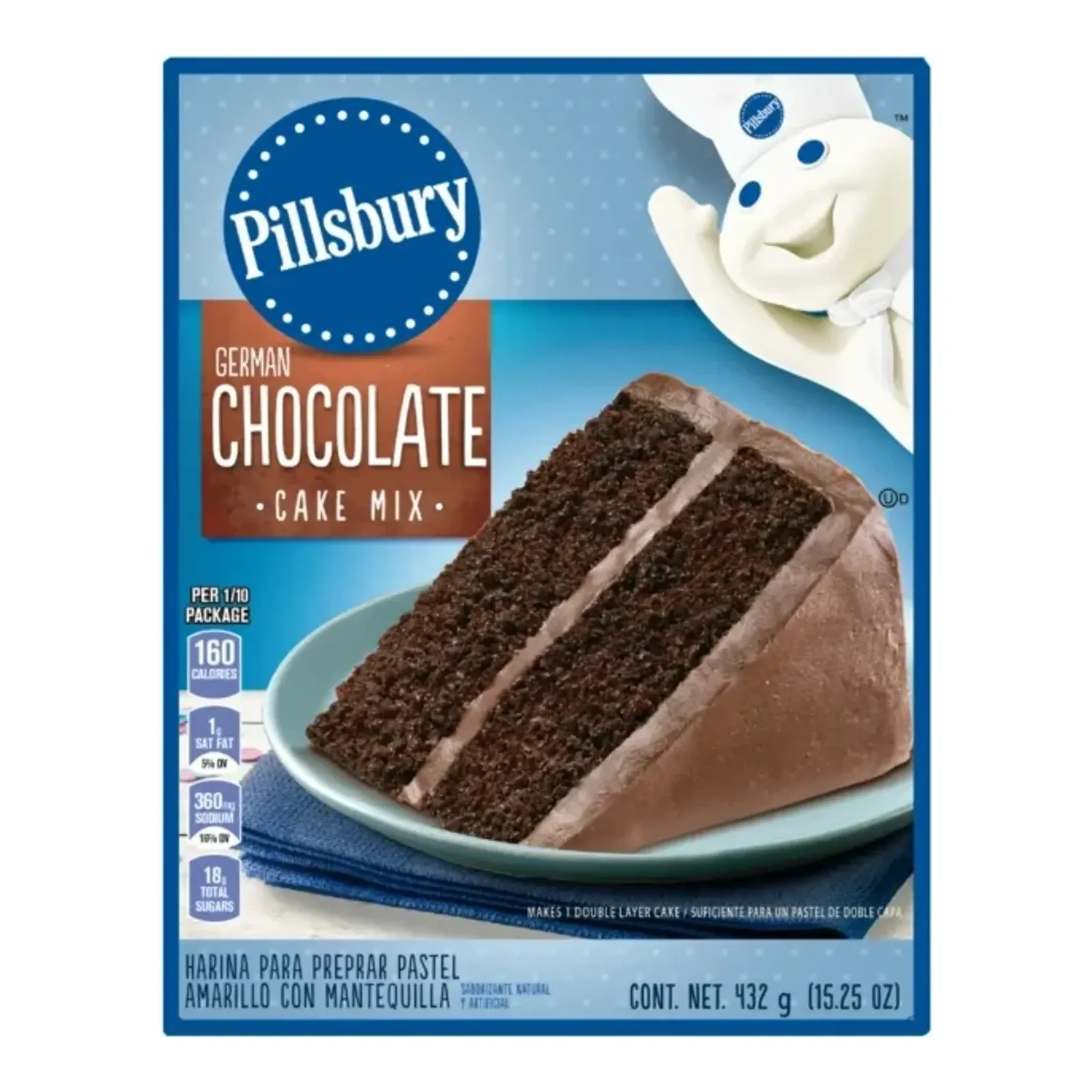 Pillsbury German Chocolate Cake Mix box studio packshot